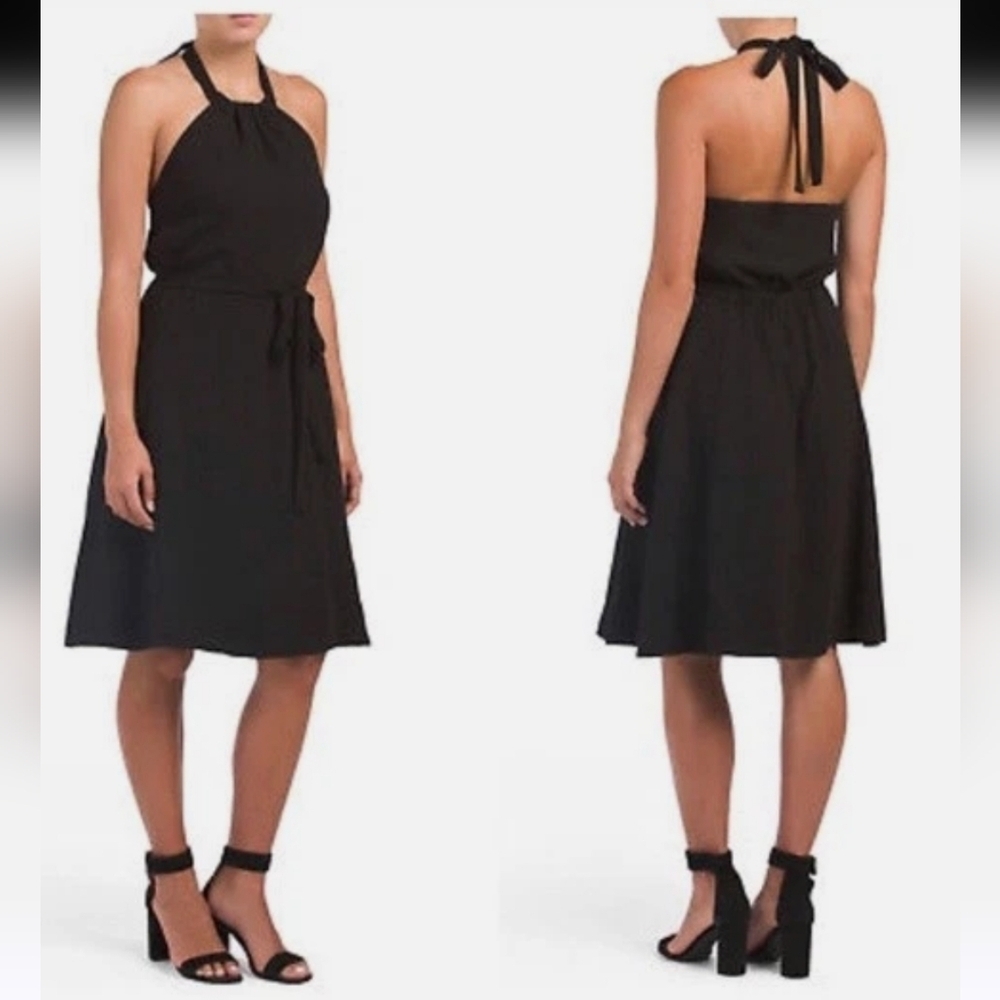 Theory Nayline R Crepe Tie-Waist High-Low Halter Dress, Black - Size 6